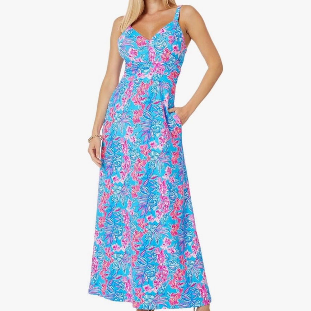 BLAKE MAXI DRESS, CUMULUS BLUE ORCHID OASIS